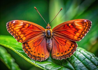 A Close-Up Photograph Of A Reddish Butterfly With Intricate Wing Patterns And Delicate Antennae Resting On A Leaf In A Natural Setting.