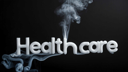 healthcare word made of smoke on black background