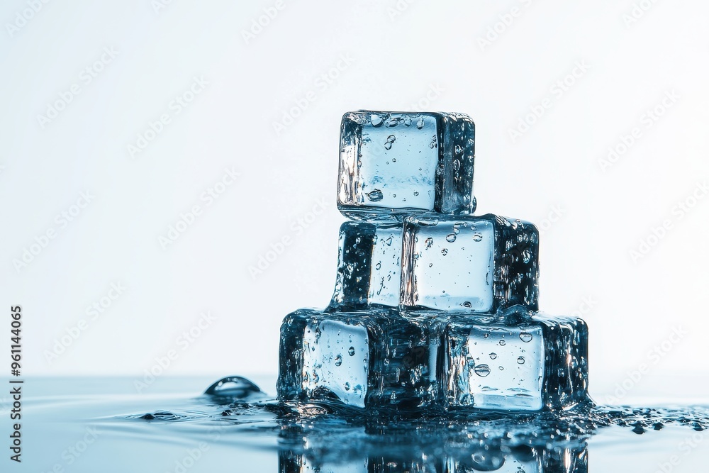 Aufkleber a stack of ice cubes partially submerged in water, creating a refreshing visual effect.