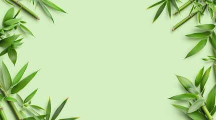 Bamboo border, muted greens, flat design, repeating pattern