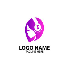 Girl With Headphone Logo Design vector