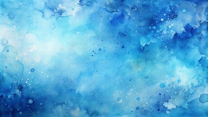 Blue watercolor background with blotches and abstract designs on grainy paper texture