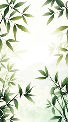 Bamboo with mountains, earthy colors, flat design, tranquil scene Lush bamboo forest with soft sunlight filtering through the leaves,