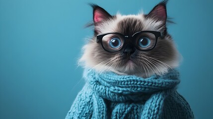 Surreal Portrait of Emo-Styled Himalayan Cat in Vibrant Studio Lighting