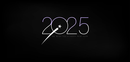 Elegant lettering of Happy New Year 2025 set against a black backdrop, conveying joy and festivity