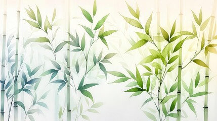Obraz premium Watercolor bamboo with subtle pastel accents, merging natural forms with abstract watercolor techniques for a modern touch