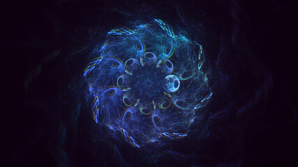 Obraz premium 3D manual rendering abstract blue fractal light background. Its not AI Generatd illustration.