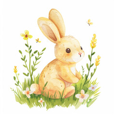 Fototapeta premium Vibrant Watercolor Illustration Welcoming Spring with a Playful Cartoon Twist