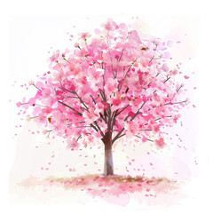Vibrant Watercolor Painting: The Blossoming Cherry Tree