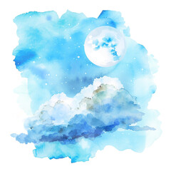 Vibrant Watercolor Painting: The Blue Sky in a Playful Cartoon Style