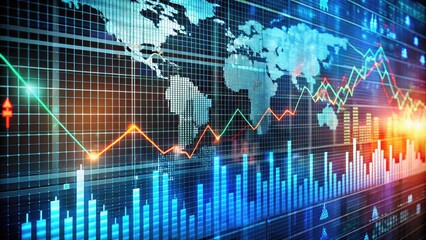 A Graph Of The Stock Market With Overlaid Charts Displaying Historical Stock Exchange Data And Trends