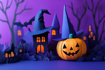 Fototapeta premium paper craft background of halloween festival