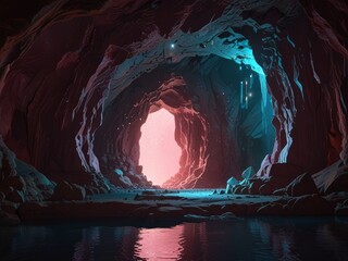 Pink Cave Entrance with Starry Night Sky