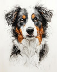 colored pencil drawn sennenhund dog half turn shoulder length portrait in simple style on white background