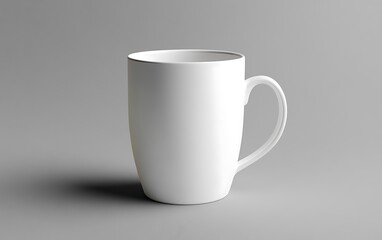 Obraz premium A classic white mug mock-up with a simple design, set on an isolated grey background with room for adding text or graphics