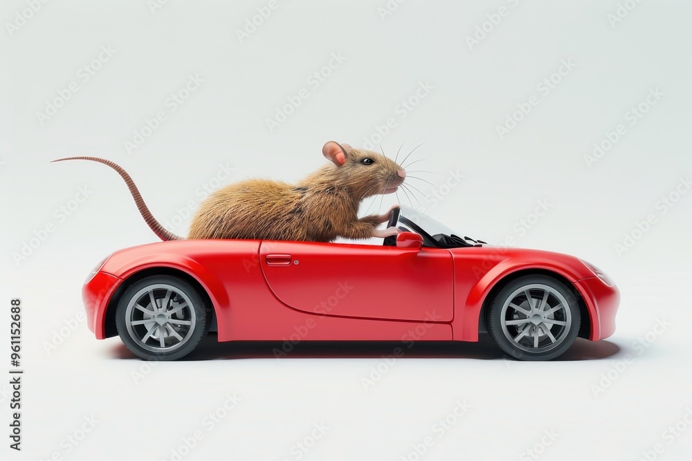 Wall mural rat driving a sports car