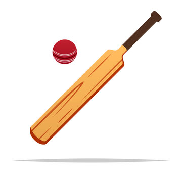 Cartoon cricket bat and ball vector isolated illustration