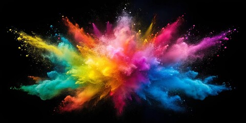 Vibrant bursts of colorful powder frozen in time against a dark backdrop