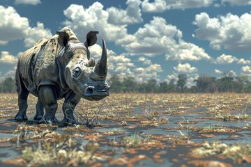 Fototapeta premium A skinny rhino standing on parched ground