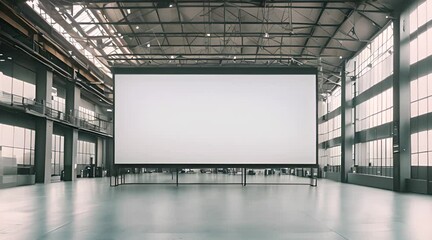 Modern Industrial Event Space with Large Projection Screen.