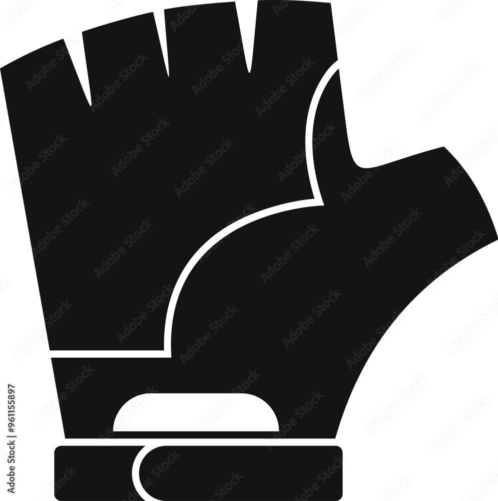 Sticker black fitness gloves with short fingers for gym training icon in simple style isolated on white back