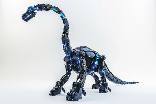 A Mamenchisaurus dinosaur robot on a white background
