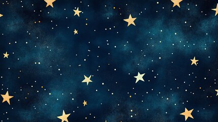 Naklejka premium Dark blue night sky with gold stars of various sizes.