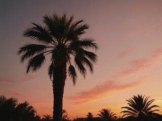 Palm Tree Silhouette Against a Colorful Sunset Sky