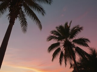 Obraz premium Palm Tree Silhouette Against a Colorful Sunset Sky