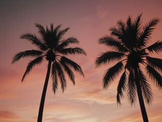 Palm Tree Silhouette Against a Colorful Sunset Sky