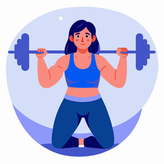 Obraz premium Determined Woman Lifting Barbell in Gym with Blue Background