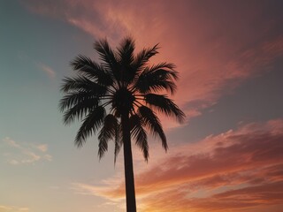 Obraz premium Palm Tree Silhouette Against a Colorful Sunset Sky