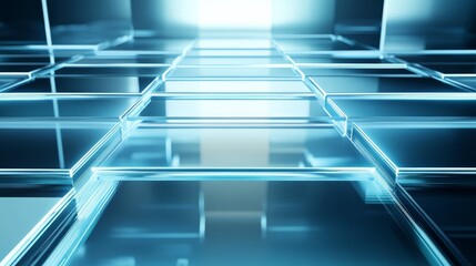 Futuristic abstract glass cube structures with light effects. Modern design, technology and innovation concept.