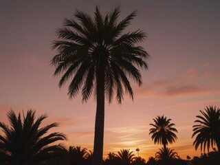 Obraz premium Palm Tree Silhouette Against a Colorful Sunset Sky
