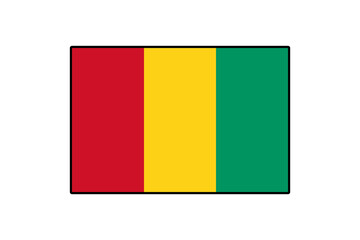 The design features the national flag of Guinea, displaying vertical stripes of red, yellow, and green. This flag symbolizes the nation's heritage and pride with its vibrant colors.