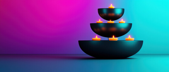 Diwali diya stand, multi-tiered with candles, 3D illustration