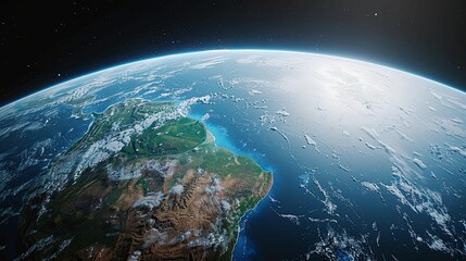 Fototapeta premium Earth's Surface with South America and the Atlantic Ocean Visible from Space