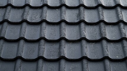 A detailed closeup view of a weathered clay black tile roof showcasing richly textured surfaces