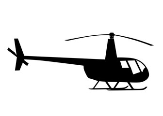 Tourist helicopter flies across the sky. Isolated silhouette on white background