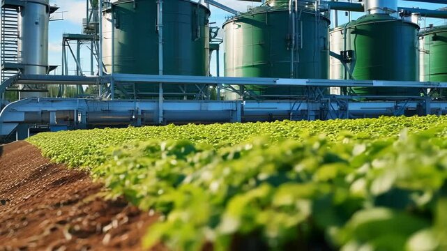 Rows of cultivated plants growing on fertile soil in an innovative greenhouse of a modern farm are a testament to the future of sustainable agriculture