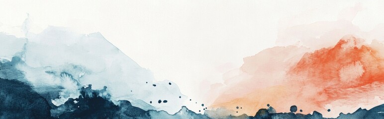 Fototapeta premium Serene Watercolor Landscape with Blue and Orange Hues for Tranquil Artistic Spaces
