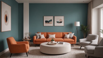 A green wall living room interior design, An empty interior room mockup template design.