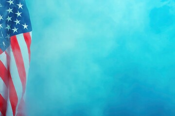 Happy Veterans Day background, American flag on blue fog background, November 11, American flag Memorial Day, July 4, Labor Day, Independence Day, copy-space with generative ai