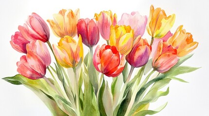 Obraz premium Vibrant Watercolor Tulip Bouquet: A Celebration of Color and Nature's Beauty