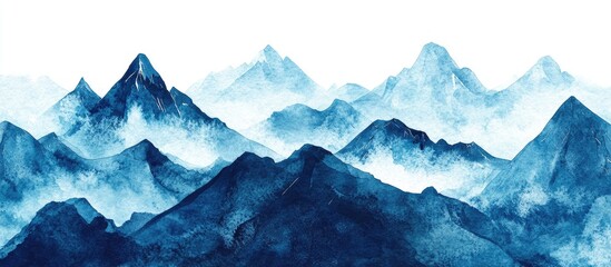 Tranquil Blue Mountains: Watercolor Landscape Art Capturing Serene Nature Vistas