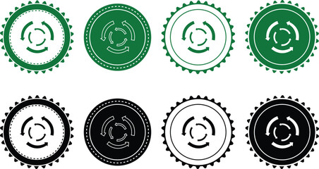 Ecology icon set. Ecology Stamps. Environment, sustainability, nature, recycle, renewable energy; electric bike, eco-friendly, forest, wind power, green symbol. Solid icons vector collection.