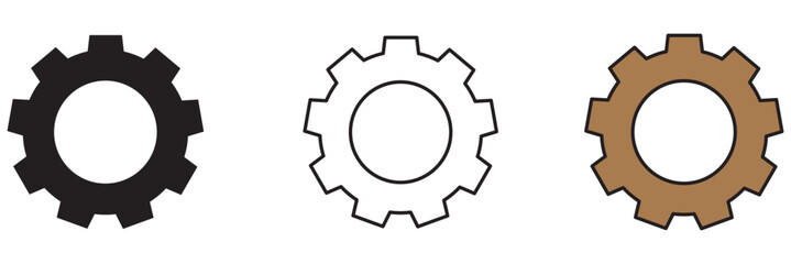 Gear set. Black gear wheel icons on white background