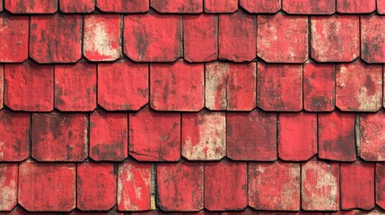 Fototapeta premium A detailed closeup view of a weathered clay old red tile roof showcasing richly textured surfaces
