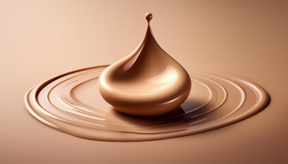 柔らかい背景に、液体ファンデーションのひとつの丸い雫、コピースペースあり