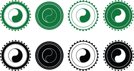 Fototapeta premium Ecology icon set. Ecology Stamps. Environment, sustainability, nature, recycle, renewable energy; electric bike, eco-friendly, forest, wind power, green symbol. Solid icons vector collection.